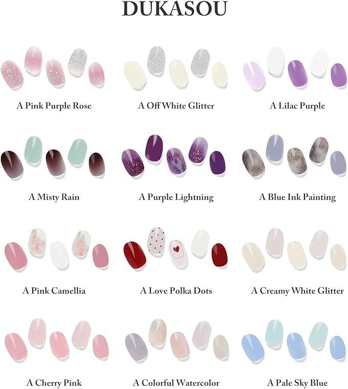 Semi Cured Gel Nail Strips, 28 pcs UV Gel Nail Stickers Full Nails Wraps for Women Home DIY Nails Art, UV Light Required(Creamy White Glitter)