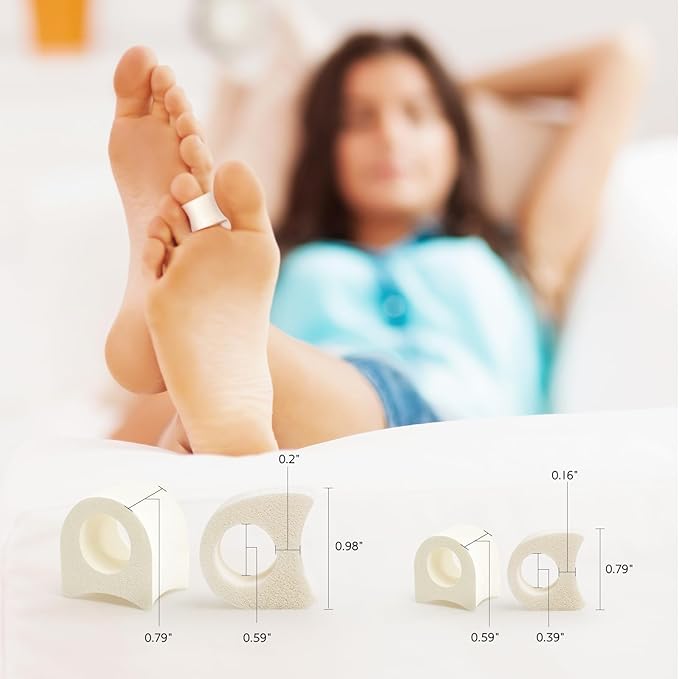 Bukihome Toe Separator for Overlapping Toes - Foams Toe Spacers for Bunions - Toe Corrector for Hammer Toes, Realign Crooked Toes - Preventing Rubbing Relieve Pressure - 2 Size, White