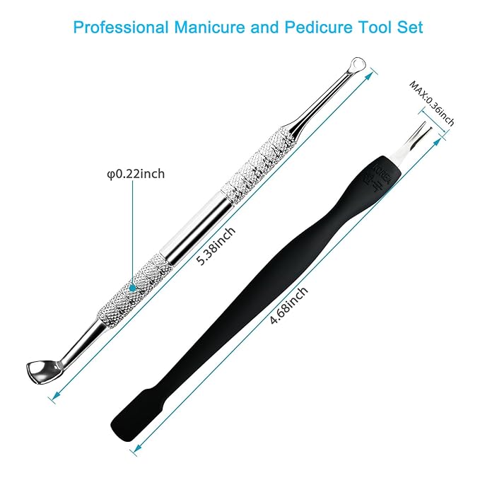 Cuticle Pusher Tool, 2PCS Professional Nail Cuticle Remover Trimmer Cutter Fork Kit, Premium Stainless Steel Durable Manicure Kit for Women, Fingernails and Toenails
