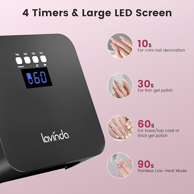 Lavinda UV Light for Gel Nails, Professiona UV LED Nail Lamp 2X Faster Curing Nail Dryer Nail Light Compatible with All Gel Types for Home Salon (Black X7)