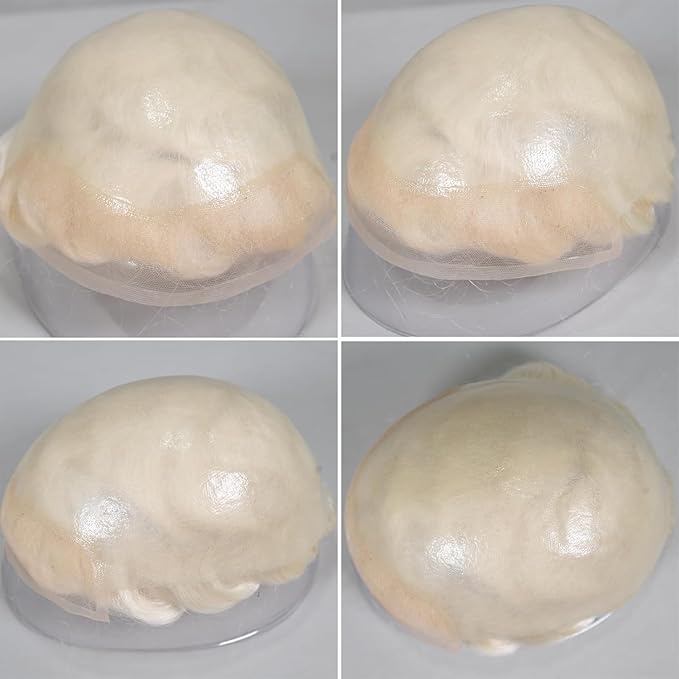 Human Hair Toupee for Men 10x8 Inch,European Human Hair Lace Front Natural Hairline Hair Pieces with 0.06mm Thin Skin PU V-looped Men's Hair Replacement System (#60R White color,100% human hair)