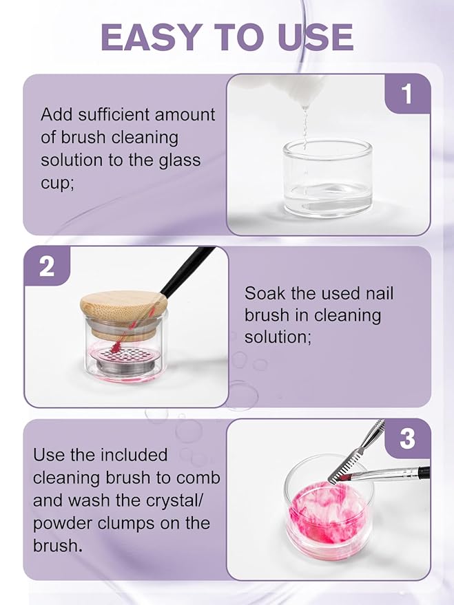 TOROKOM Acrylic Nail Brush Cleaner, 4 OZ Acrylic Brush Cleaner Nail Brush Cleaner Conditioner with Dappen Dish and Scrub Brush for Quickly Clean Gel Polish, Nail Extension Gel, Acrylic Nails Brush