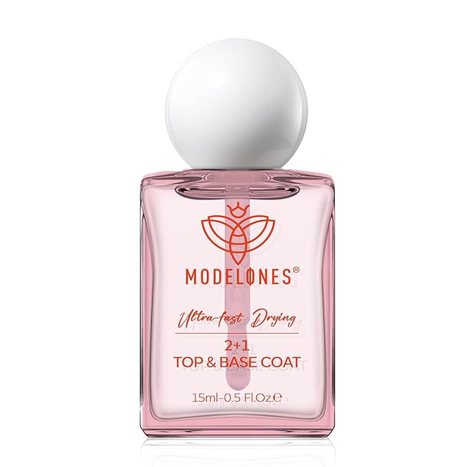 modelones 3 in One Nail Polish, 15 ML Pink Clear Base Top Coat Nail Lacquer Soak Off Modern Nail Art Salon Holiday Nail Polish Manicure Gifts for Women