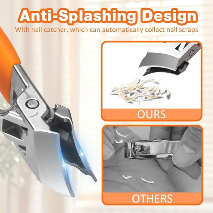 Wide Jaw Opening Anti-Splash Slanted Nail Clipper, 2026 New Ingrown Nail Clippers Fingernail and Toenail Clippers Clippers, Curved Toenail Clippers for Thick Nails (Orange)