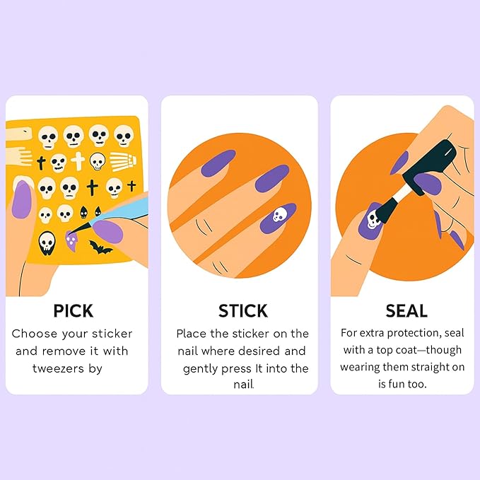 Halloween Nail Decals – 5 Sheets Bratrico 5D Halloween Nail Stickers, Self-Adhesive with Witch, Gothic, Creepy Cute, Horror Movie Designs Manicure Set for Family Time, Women, Girls & Teens