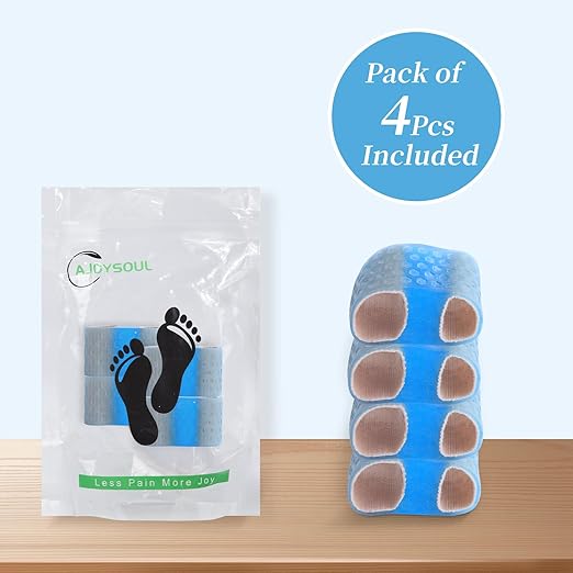 Toe Separator for Women and Men, Bunion Corrector for Big Toe, 4 Pcs Toe Spacer for Bunions, Overlaps, Deformed Toes - Blue Large