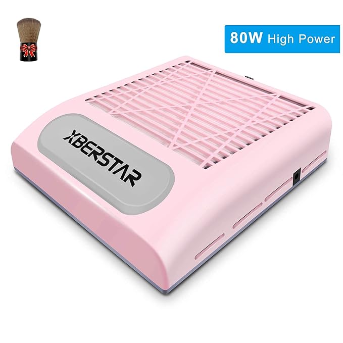 XBERSTAR 80W Nail Dust Collector for Acrylic Gel Nails,Manicure,Nail Jewelry,Calluses (Pink)