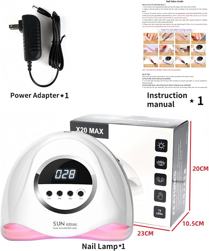 UV LED Nail Lamp with 72 Beads, 320W Nail Curing Lamps for Gel Polish with Automatic Sensor/4 Timer Setting,Led Nail Dryer, Professional Nail Art Drying Tools for Fingernail and Toenail
