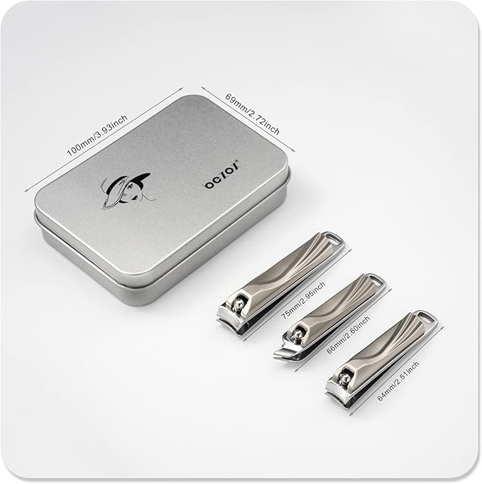 BEZOX Nail Clipper, 3PCS Set Fingernail Clippers – 2 Curved Blades and 1 Slant Cutting Edge Toenail Cutter Nail Trimmer