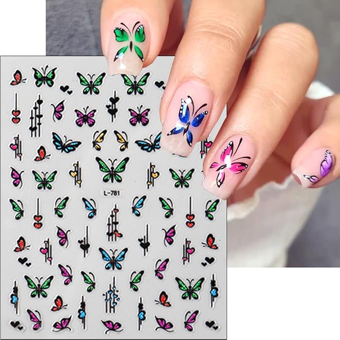 6Pcs Insect Nail Art Stickers Decals 3D Glitter Summer Nail Decals Ladybug Spider Nail Stickers Colorful Ladybug Dragonfly Nail Design Supplies Spring Butterfly Stickers for Women DIY Salon Manicure