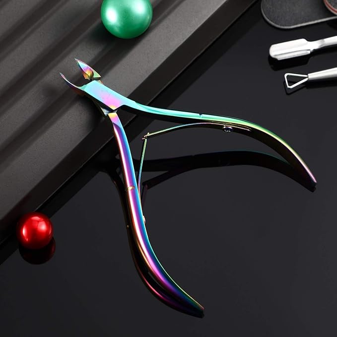 Mudder 3 Packs Cuticle Nippers Cutter Tool Stainless Steel Nail Cuticle Trimmer Remover with Pointed Blade Scissors Pedicure Manicure Tool for Fingernails Nails Care and Toenails(Rainbow)