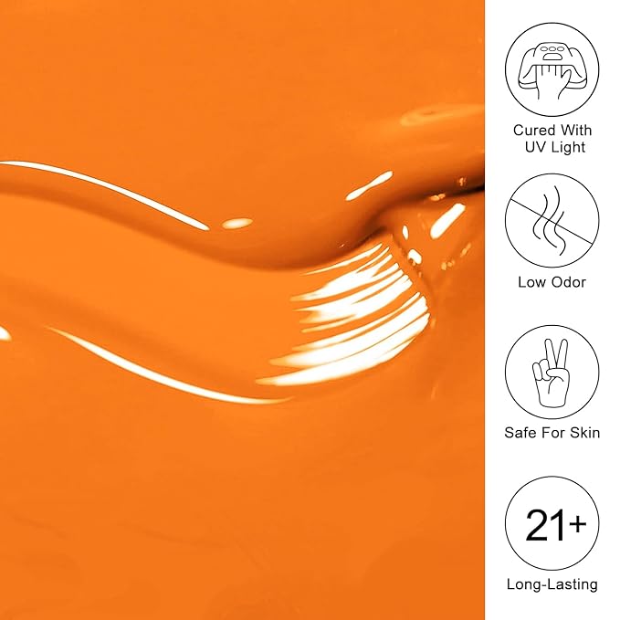 Imtiti Neon Gel Nail Polish, Neon Orange Gel Polish High Gloss Soak Off UV LED Nail Gel Polish Spring Summer Art Manicure Salon DIY Design 10ML