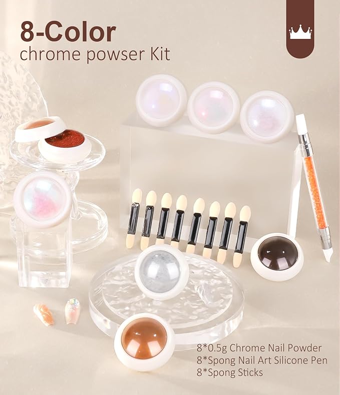 Mermaid Pearl Chrome Nail Powder: 8 Colors Mirror Effec Chocolate/Coffee/Copper Chrome Nail powder,Magic Mermaid Pink Chrome Nail Powder Pigment for Nail Art Design Home DIY(Purple/Green)