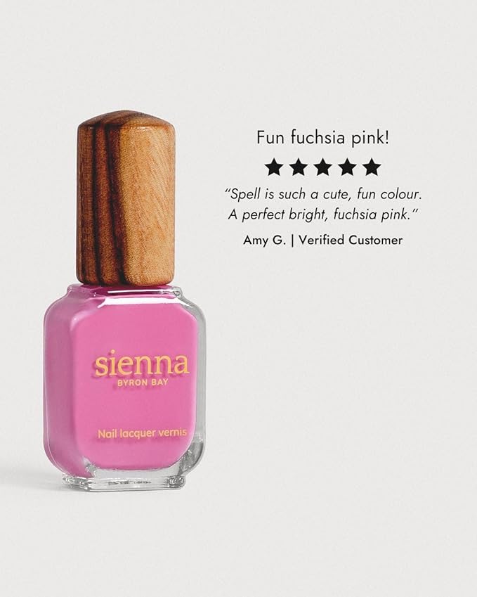 Sienna Byron Bay Spell, Bright Fuchsia Natural Nail Polish, Long-Lasting, Vegan & Cruelty-Free, 10ml – .34 fl oz.