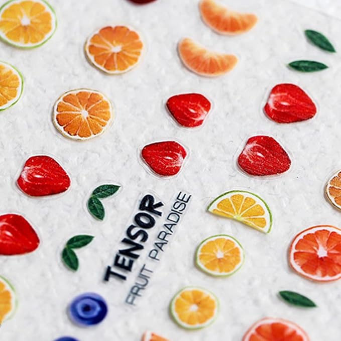 Summer Fruit Nail Art Stickers Decals 5D Embossed Fruit Nail Decals 1PCS Orange Lemon Strawberry Blueberry Summer Nails Design Engraved Stickers Manicure Nail Art Supplies for Women Nail Decorations