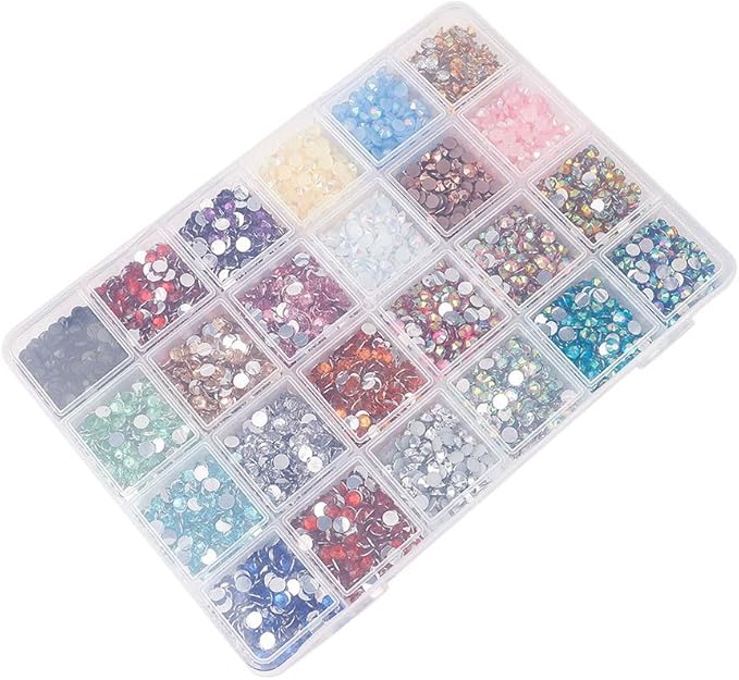 24000Pcs Nail Art Rhinestones, BetterJonny 24 Colors 3mm Round Nail Flatback Rainbow Gems Set with Tweezers and Pencil AB Glitter Flat-Bottomed Rhinestone for Crafts Decoration and Jewelry Making