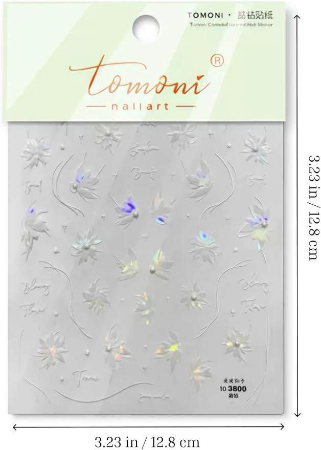 Fairy Pearled Nail Stickers 5D Embossed – Premium Salon-Quality Nail Charm Accessories, Easy Application & Self-Adhesive White Petals Decal for DIY Manicure, Nail Art, Press on, Home or Salon Use