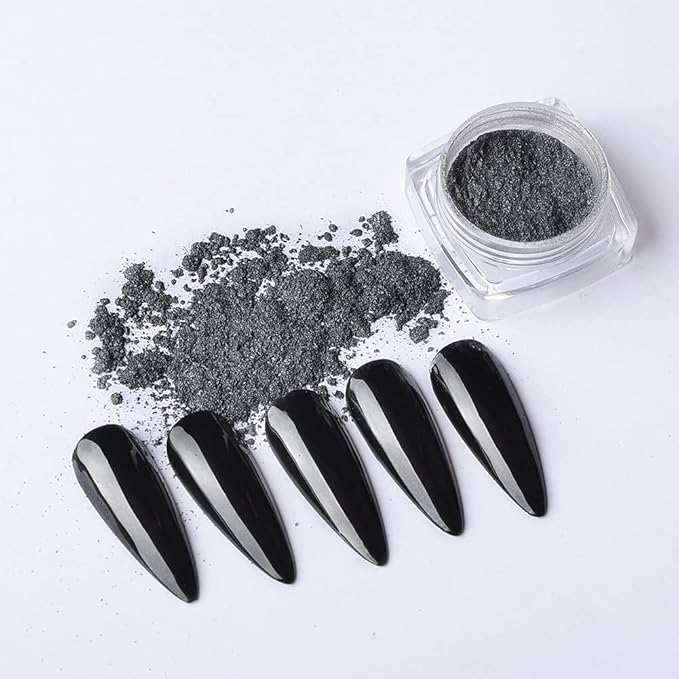 Chrome Nail Powder Metallic Mirror Effect Nail Powder Nail Art Chrome Black Mirror Powder Shiny Ultra Thin Dazzling Pigment Dust Nail Glitter Metal Decor for DIY Nail Art Gel Polish 1g/Bottle
