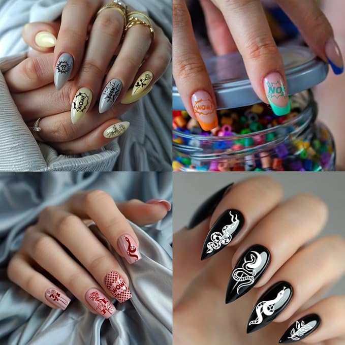 PH PandaHall 3pcs Comic Text Nail Stamping Plates, Retro Avatar Snake Rose Skull Nail Stamper Nail Art Stencils Print Nail Stencils Stainless Steel Nail Image Plate for Nail Art Design Manicure Salon