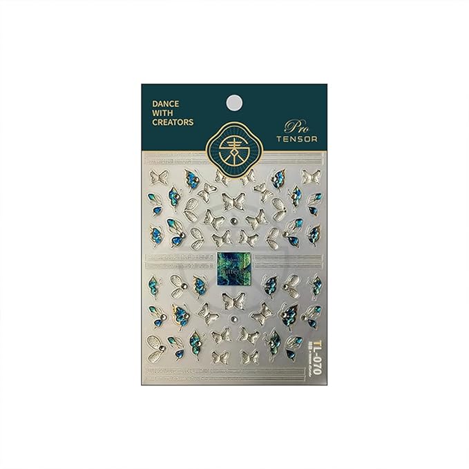 5D Embossed Butterfly Nail Stickers - Green Butterfly Gold Edge Design Shiny Nail Art Decals - Self Adhesive for Women's Manicure