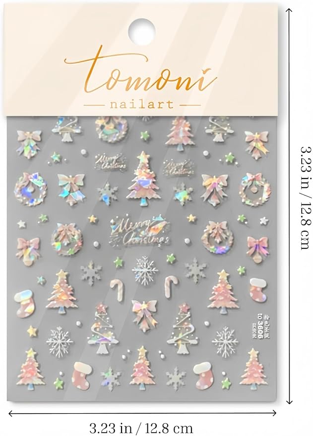 SoftSoul Pink Christmas Nail Stickers - 5D Embossed, Premium Salon-Quality, Easy Application, Self-Adhesive Xmas Tree Lights Decals for DIY Manicure Nail Art, Press on, Home or Salon Use