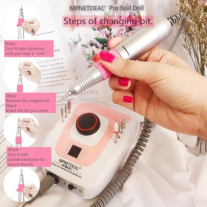MPNETDEAL Pro Efile Nail Drill Machine 35,000rpm with LED Digital Display for Acrylic Nails Professional Manicure Drill Remove Nail Gel Polish Extension Gel Gift for Women Home and Salon Use