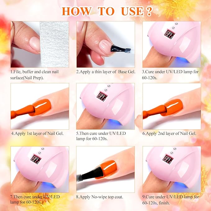 MEET ACROSS Gel Nail Polish Set 8 Fall Colors Yellow Orange Pumpkin Gel Nail Polish Kit Halloween Nails Soak Off Nail Art Manicure Home Gift for Women Girl