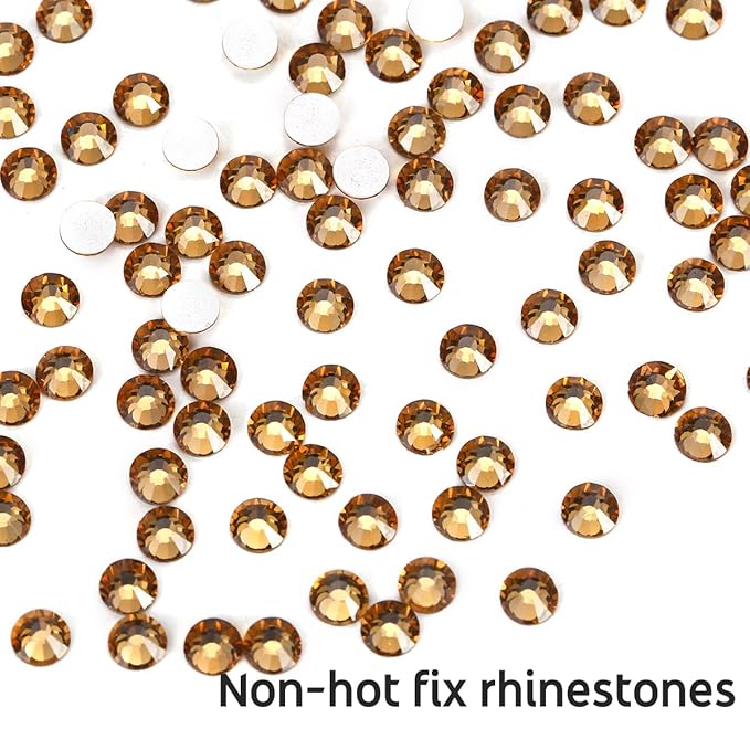 Novani Brown Rhinestones Flatback Rhinestones Glass Gems Stones Jewels Round Gemstones Non-Hotfix Crystal for Crafts,SS16,1440 Pieces,Topaz