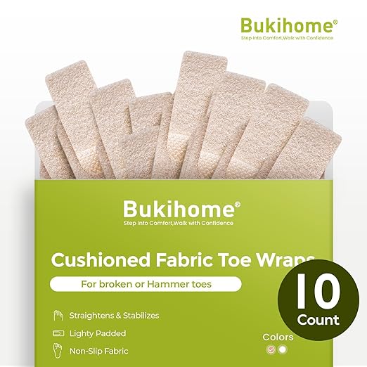 Bukihome Hammertoe Corrector - 10 Pack Toe Straighteners - Broken Toe Wraps - Realign Bent, Curled, Crooked, Claw, Hammer Toes - Toe Corrector Splints for Men and Women (Small, Beige)