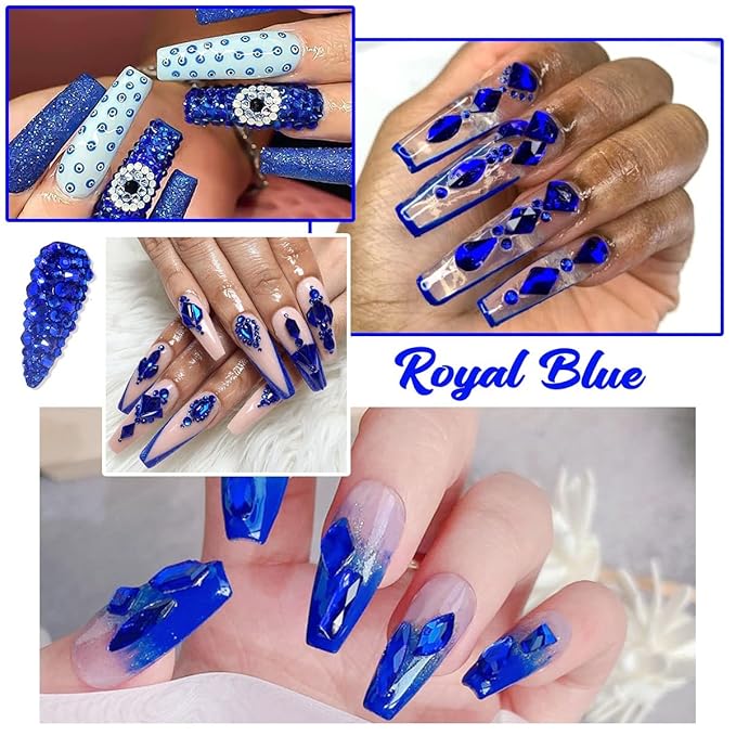 2052Pcs Blue Nail Rhinestones Multi Shapes Sapphire Rhinestones for Nails Flatback Nail Gems K9 Glass Royal Blue Round Beads Stones Diamonds Nail Charms Art for Nails Face Eyes Makeup Crafts