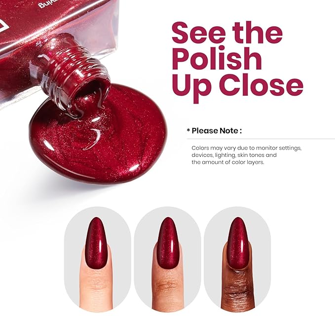 Beetles Deep Wine Red Nail Polish, Fast Air Dry, No UV Needed – Luxurious and Long-Lasting, Perfect for Christmas Party & DIY At-Home, 0.51oz