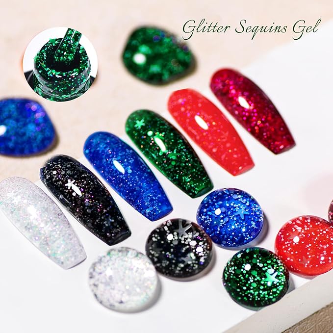 MEET ACROSS Gel Nail Polish Set 6 Pcs Glitter Colors Gel Nail Kit Art Design Soak Off UV LED (SET-4, 6pcs)