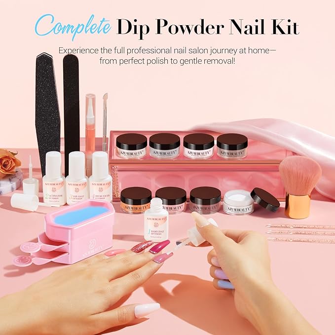 AZUREBEAUTY Dip Powder Nail Kit with Electric Nail Drill 24 Colors Spring Summer Macarons Purple Pink Nail Starter Kit with Dip Liquids Base Top Coat Activator Portable French Nail Art Essential Set