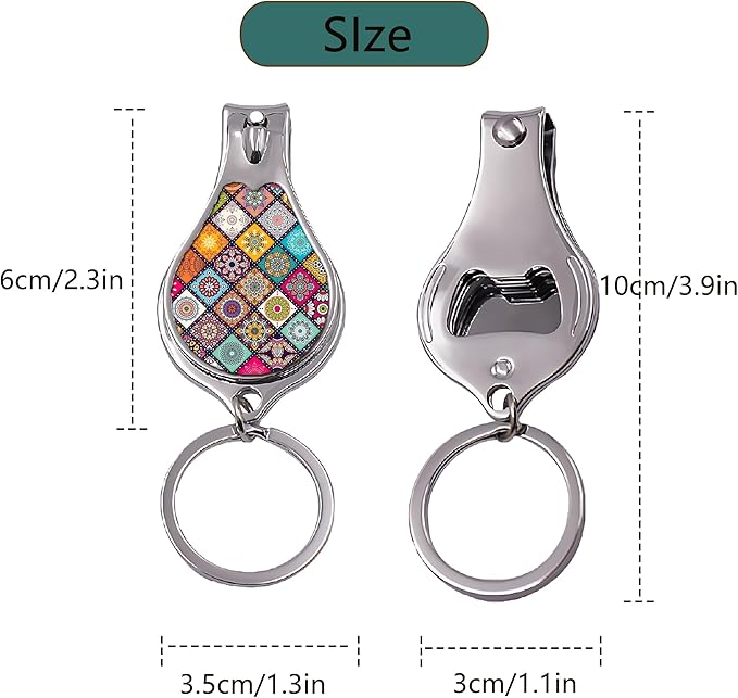 Nail Clipper Set with Keychain 2 Pack Toenail Clippers with Jar Opener Multifunction Nail Cutter for Men-Dorm Room Essentials,Kitchen Gadgets,Golf Accessories,Travel Essentials(Mandala)