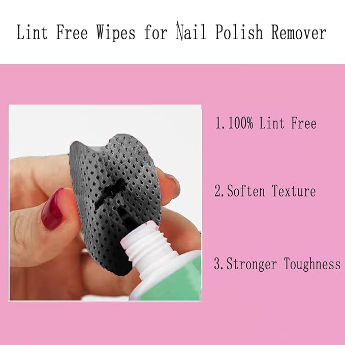 1000 PCS Lint Free Nail Wipes, Nail Polish Remover Wipes, Gel Nail Polish Remover, Lash Glue Cleaning Pads, Black