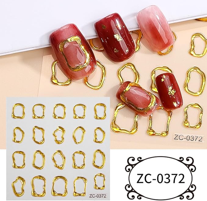 5D Embossed Gold Nail Art Stickers Crystal Soft Glue Irregular Geometric Coil Heart Nail Decals Self Adhesive Chrome Gold French Nail Stickers for Women DIY Nail Art Design Accessories 3 Sheets