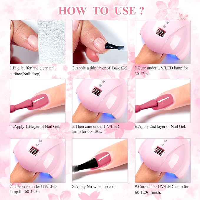 MEET ACROSS Pink Gel Nail Polish Set 8 Colors, Hot Pink Tones Light Soft to Dark Pink Shades Magenta Nail Art Design for Women Girl Nail Lovers Gift Salon DIY Halloween Gel Manicure Kit