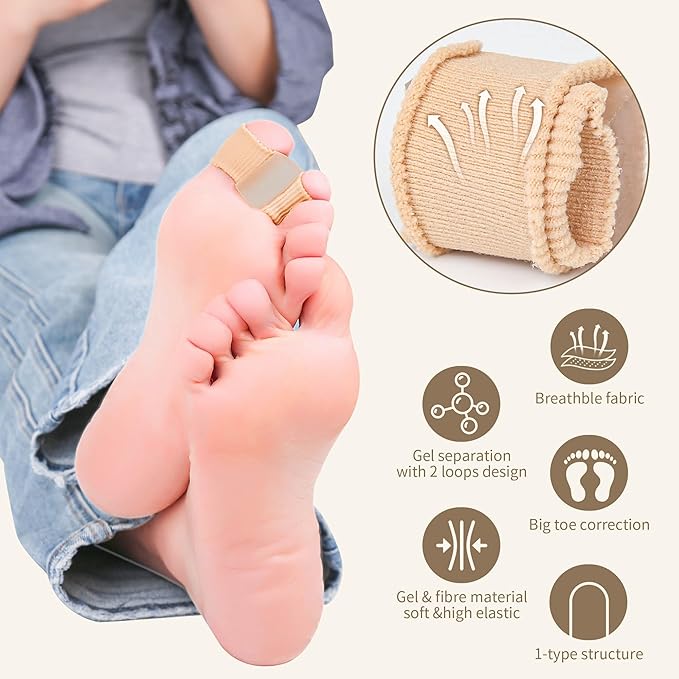 FOYOLO Gel Toe Separators Bunion Corrector with 2 Loops be Made of Elastic Fabric Material 2PCS Toe Corrector for Big Toes, Toe Spacers Suitable for Hallux valgus, Foot Pain,Corns (L)