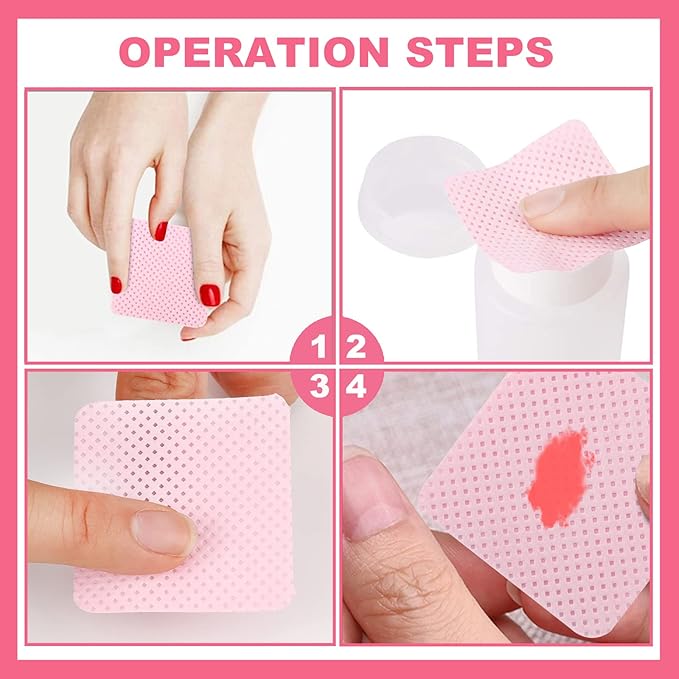 NXJ INFILILA Lint Free Nail Wipes, 540PCS Non-Woven Fabric Dry Nail Prep Wipes, Absorbent Acetone Nail Polish Remover Lash Extensions Glue Nail Cleaning Pads for Salon Supplies(Pink)
