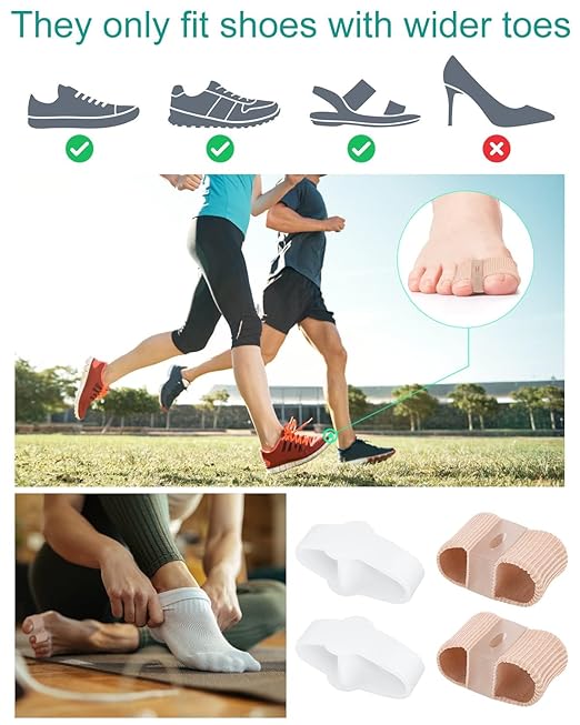 4Pcs Toe Separators Bunion Corrector for Women Men, Gel Big Toe Spacers with 2 Loops for Feet, Hammer Toe Straightener, Elasticity and Soft (2Nylon+2Gel)