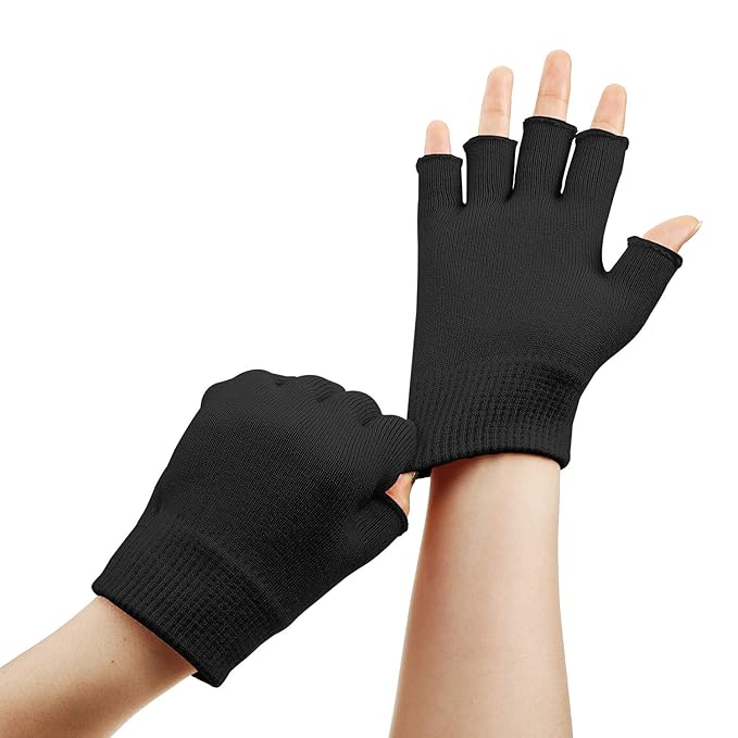 2 Pairs Fingerless Moisturizing Gloves Fingerless Gloves for Women Cotton Soft Moisturizing Eczema for Dry Rough and Cracked Hands Repair Arthritis Hand Typing for Men and Women(Pink and Black)
