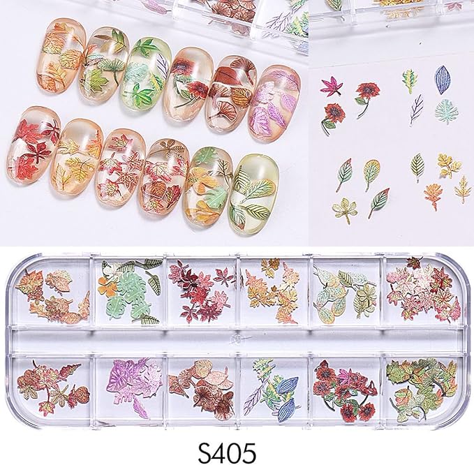 1Box Colorful Leaves Nail Art Flakes 3D Autumn Maple Leaf Wood Chip Slices Designs Nail Sequins Thanksgiving Glitter Nail Flakes Cute Leaf Maple Leaves Nail Sequin for Women DIY Manicure Crafts Decor