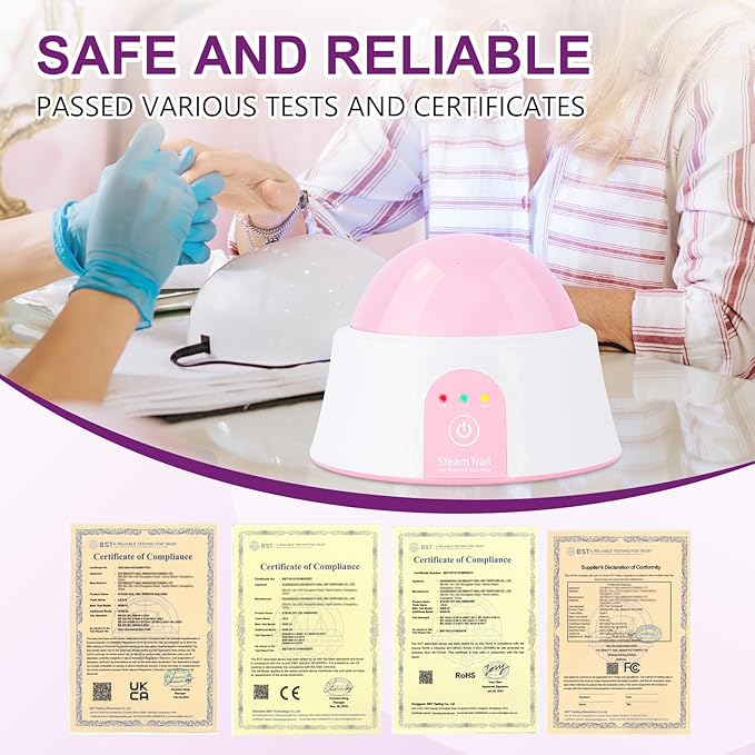 Soak off Bowl, Electric Nail Soaking Bowl Manicure Nail Soaker Nail Polish Remover Machine with Silver Cuticle Pusher for Dip Powder Acrylic Nails Gels, Pink-White