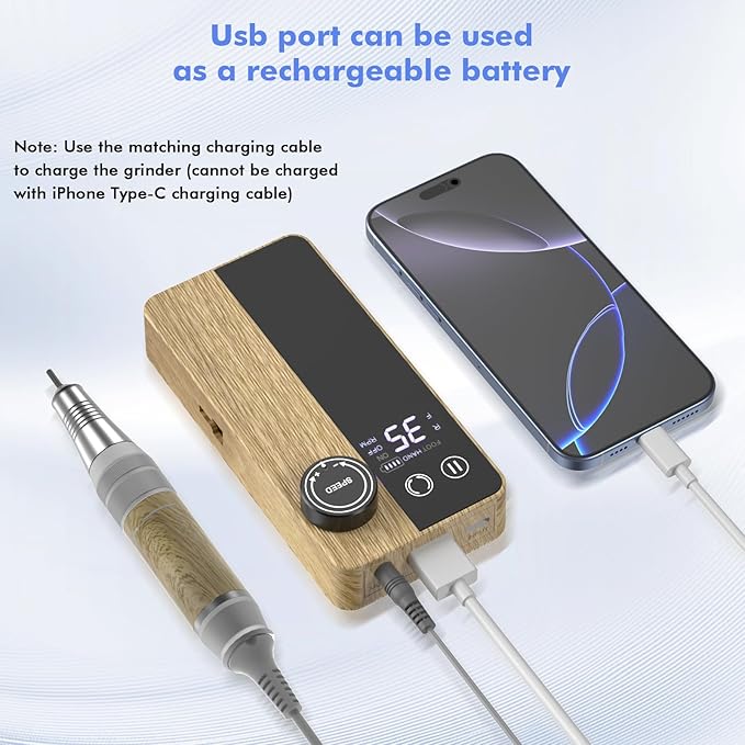 35000RPM Nail Drill Professional, Rechargeable Electric Nail File,Cordless Nail File Portable Efile for Acrylic Gel Nails Remove, 12Pcs Nail Drill Bits, Super Silent Shockproof and not hot