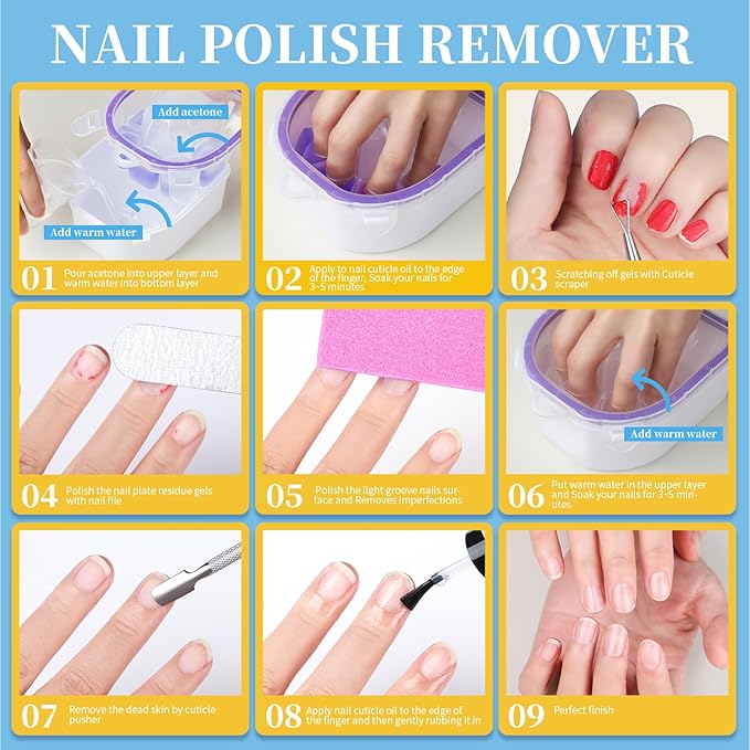 Teenitor Soak Off Bowl Nail Soaking Bowl Acetone Proof, Soak Off Gel Polish Remover Bowl, Dip Powder Remover Tools Cuticle Pusher Peeler Cuticle Oil Nail File Buffer Manicure Bowl for Hand, Lavender