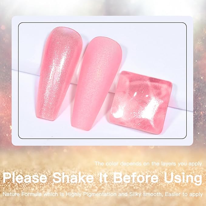 COSMOO 12ML Pink Shimmer Quick Dry Nail Polish, Pearl Pink Nail Lacquer for Nail Art Varnish