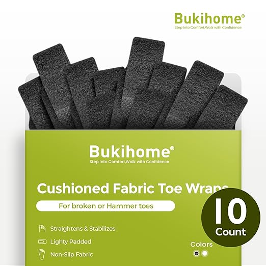 Bukihome Hammertoe Corrector - 10 Pack Toe Straighteners - Broken Toe Wraps - Realign Bent, Curled, Crooked, Claw, Hammer Toes - Toe Corrector Splints for Men and Women (5 Large + 5 Small, Black)