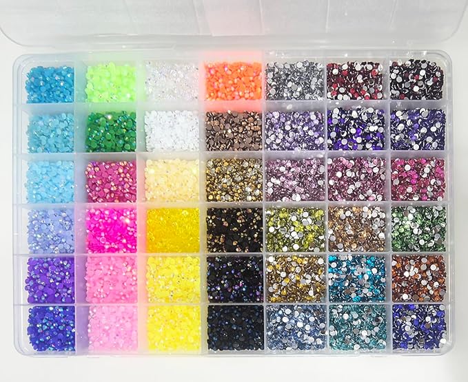 10000Pcs Nail Art Rhinestones, BetterJonny 42 Colors 4mm Round Nail Flatback Rainbow Gems Set AB Glitter Flat-Bottomed Rhinestone for Crafts Decoration and Jewelry Making