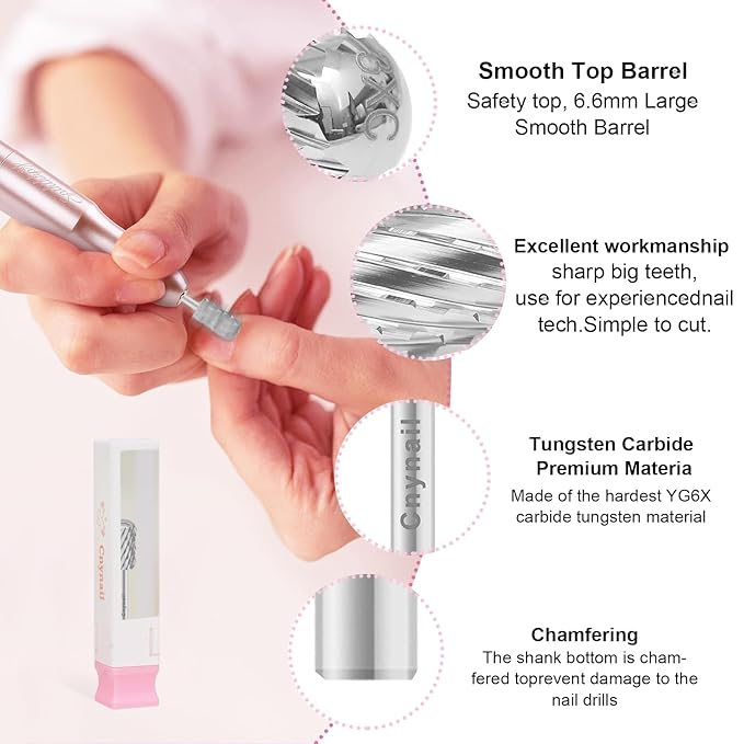 3/32" Large Barrel Smooth Round Top Tungsten Carbide Nail Drill Bit Safety Bit for Gel & Acrylic Removal, 2-Way Rotating Efile Tip, Salon Electric File Accessory (3XC Grit, Silver)