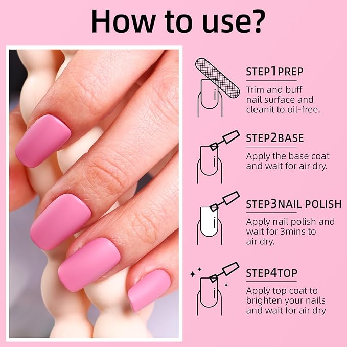 Matte Nail Polish Air Dry Nail Lacquer for Nail Art Varnish, Mist Effect Matte Finish Velvet Nail Polish, 0.35 fl oz (Deep Pink-22, 10 ML)